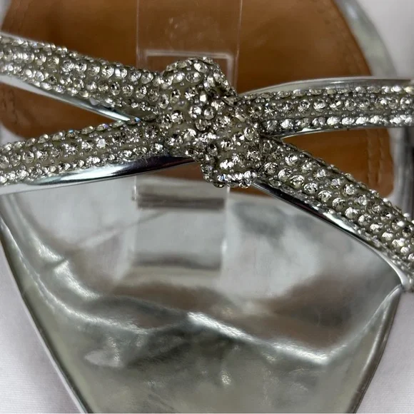 BCBGMaxazria Leather Heels Rhinestone Strappy Stiletto Elegant Pumps Silver Sz 9 - Picture 8 of 16